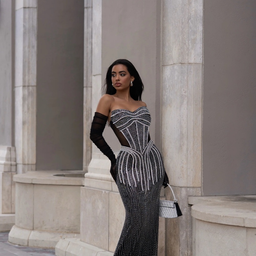 Elegant Black and White Evening Gown